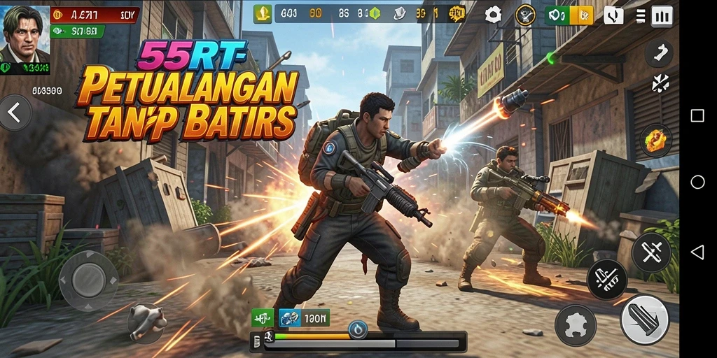Screenshot 55RT menunjukkan aksi pertarungan intens dalam gameplay ARPG.