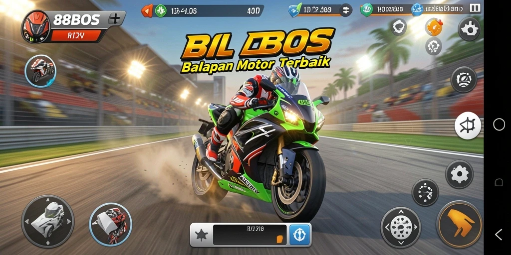 Screenshot menampilkan gameplay balapan motor yang seru dan mendebarkan.