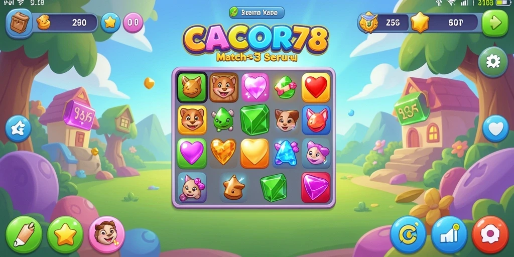 Screenshot gameplay CACOR78 menunjukkan keseruan mencocokkan batu warna-warni.