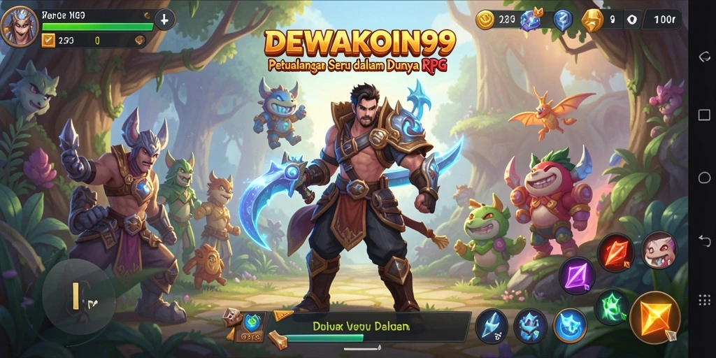 Screenshot gameplay DEWAKOIN99 menunjukkan pertarungan epik dalam dunia RPG.