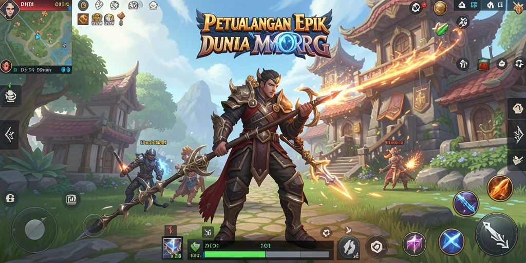 Screenshot utama DY01 menampilkan karakter beraksi dalam dunia MMORPG yang menakjubkan.