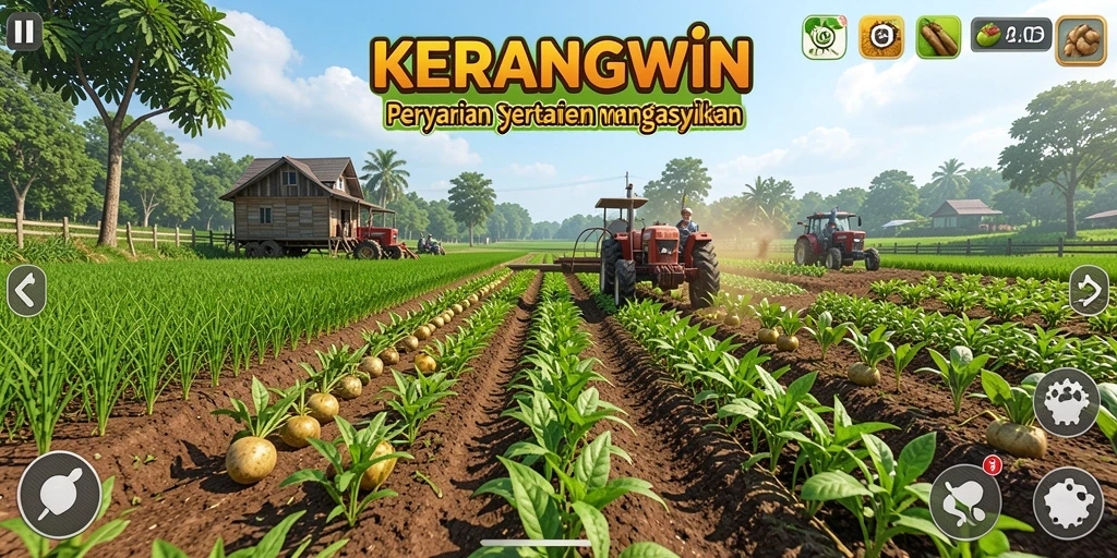 Gameplay seru KERANGWIN dengan kebun yang subur.