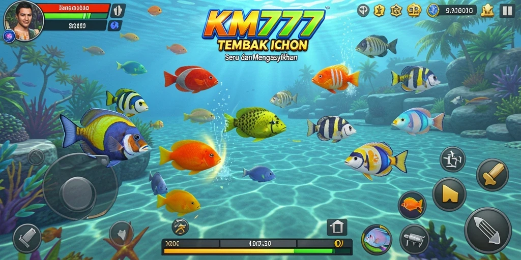Screenshot menunjukkan aksi seru menembak ikan dalam KM777.