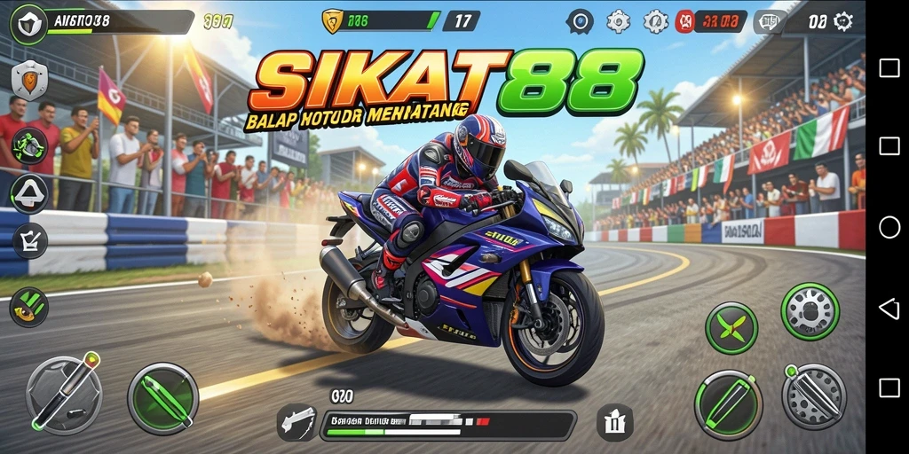 Gameplay SIKAT88 yang penuh aksi dan tantangan balapan motor.