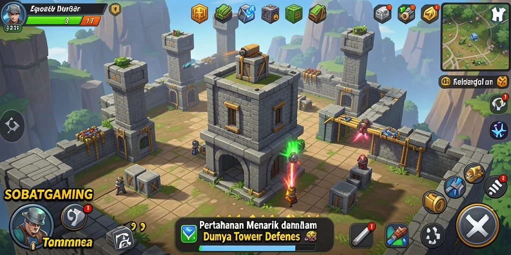 Tampilan gameplay SOBATGAMING yang menegangkan dalam pertempuran Tower Defense.