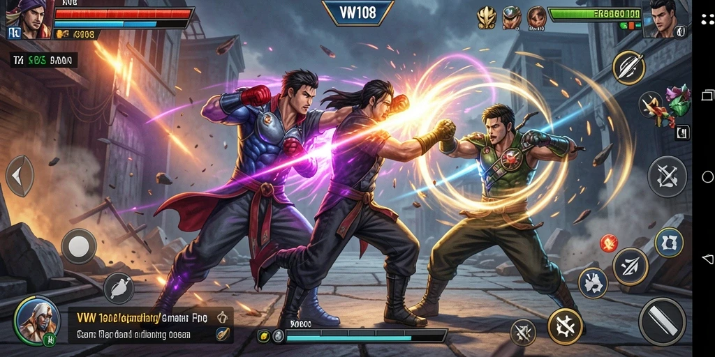 Screenshot gameplay VW108 menampilkan aksi pertarungan seru dan karakter unik.